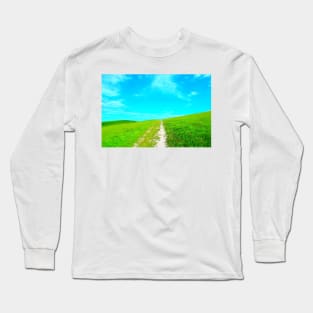 Scenery from Piani di Ragnolo with a path climbing the hill Long Sleeve T-Shirt